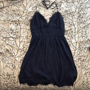 NWT Boho Lace Blue Mini Dress | Crochet Spaghetti Strap Babydoll | Size L